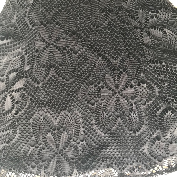 Flouncy Black Mini Dress with Lace Overlay - Picture 5 of 7